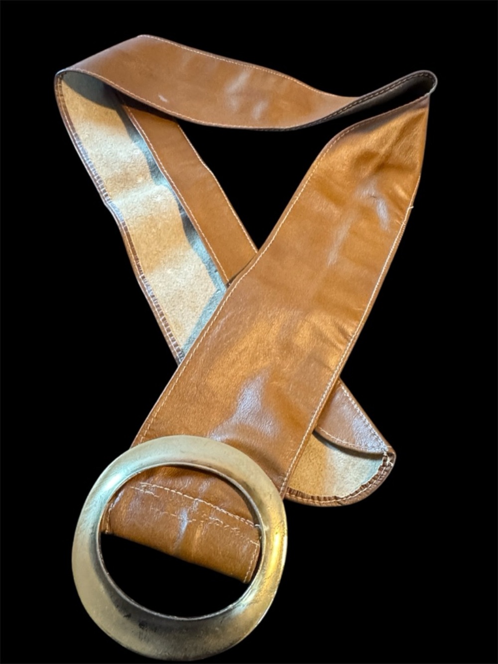 Vintage Leather Belt with Large Statement Buckle - Picture 6 of 11